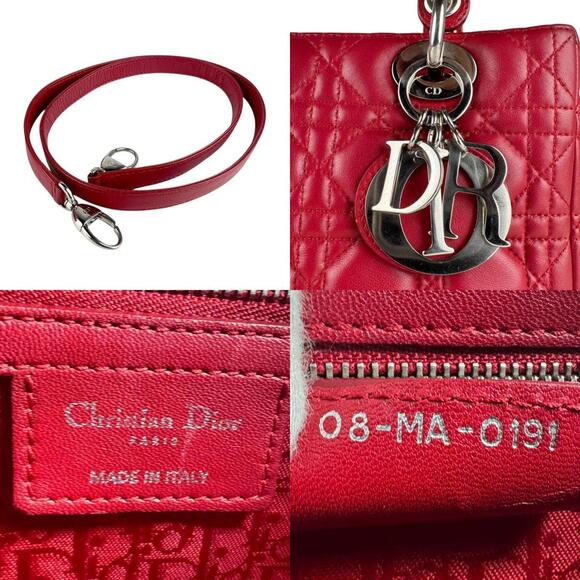 Christian Dior Lady Handbag Shoulder Bag in Red and Silver Leather (Z8061) - Picture 5 of 5